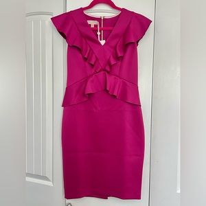 BRAND NEW - Ted Baker Ruffle Peplum Bodycon Dress - Deep Pink Size 2 (US 4-6)